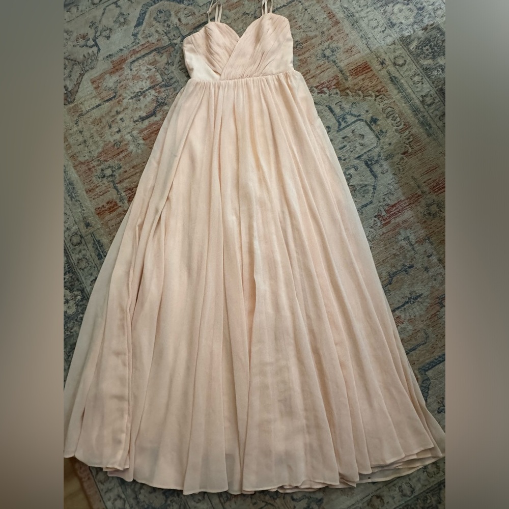 Lulu’s Blush peach full length chiffon maxi gown Size Small. Prom. Bridesmaid